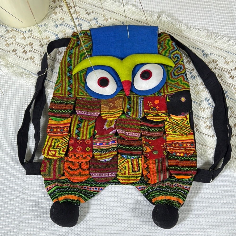 Lightweight embroidered, Colorful Owl Backpack/Purse Vibrant Colors, Bohemian
